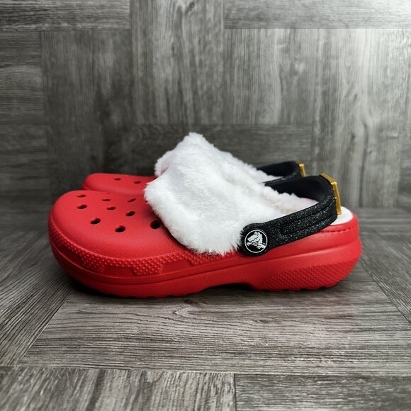 CROCS Classic Kids size 2 Red White Santa Lined Clog - Picture 2 of 8
